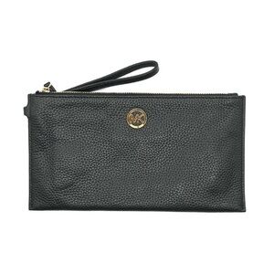 Michael Kors Black Leather Wristlet with Gold Logo